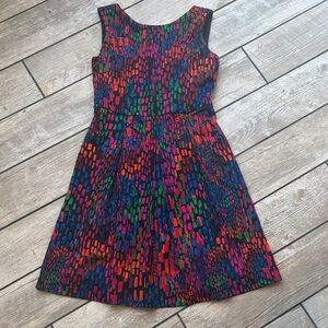 Ellen Tracy Black Multicolor Abstract Print Sleeveless Midi Dress